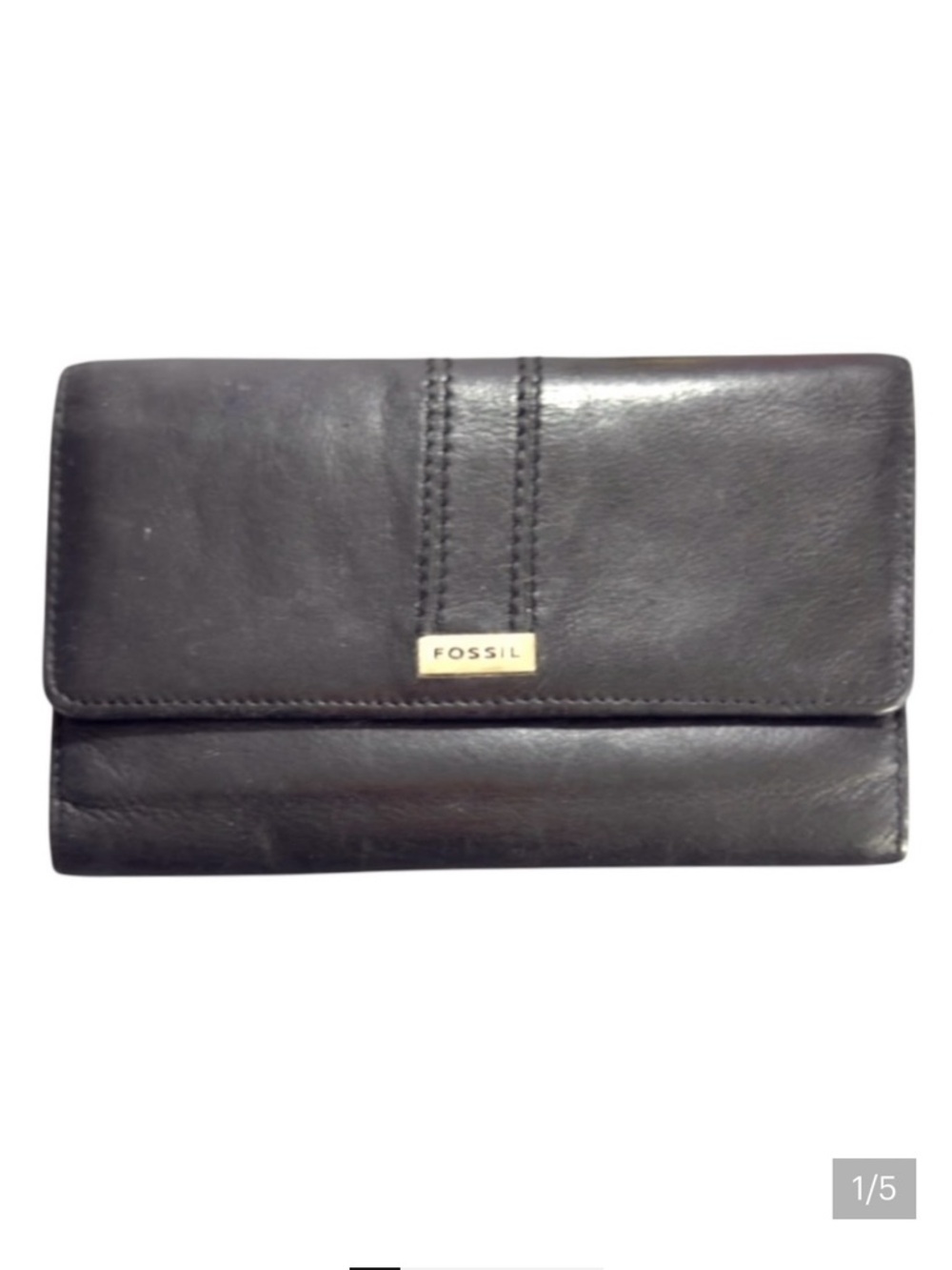 Vintage Fossil black tri-fold leather wallet Women’s bags